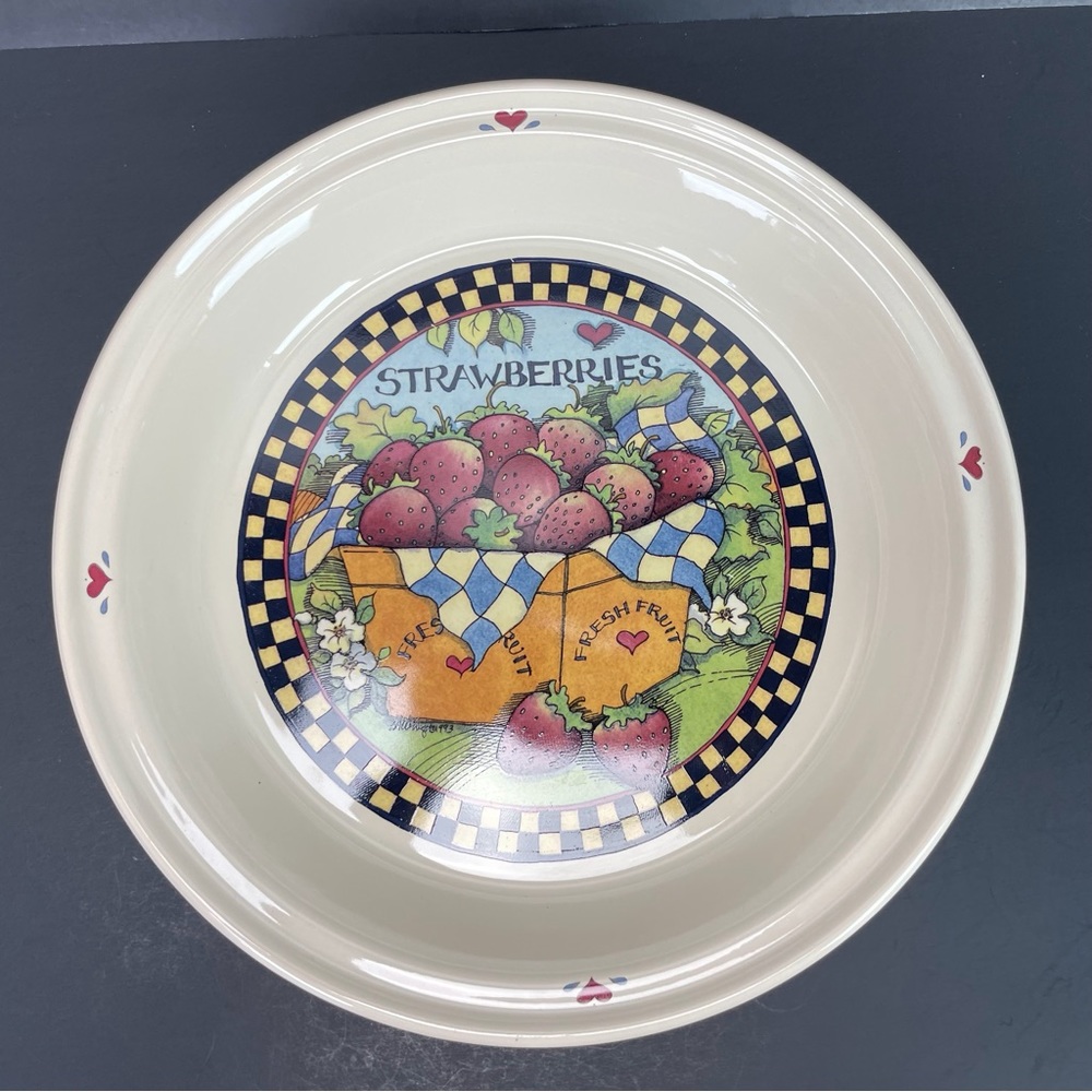 Vtg Certified International Susan Winget Strawberry Pie Plate Tin Baking Dish